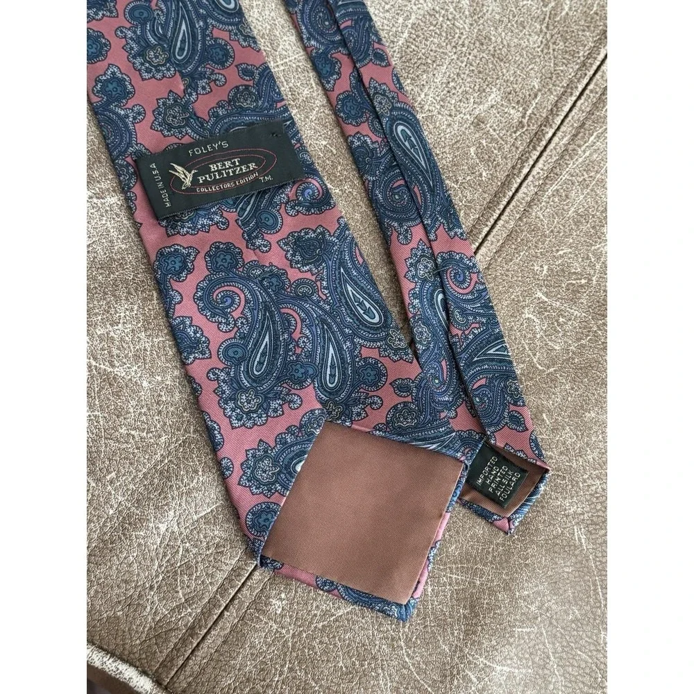 Bert Pulitzer Blue Green 100%‎ Silk Men's Neck Tie Foleys Blue Pink Paisley